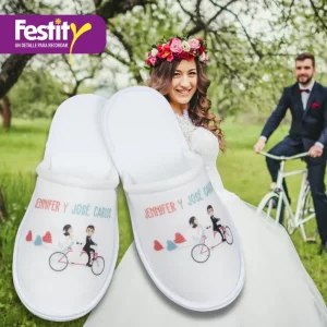 pantuflas para boda novios en bici pantuflas para boda novios en bici